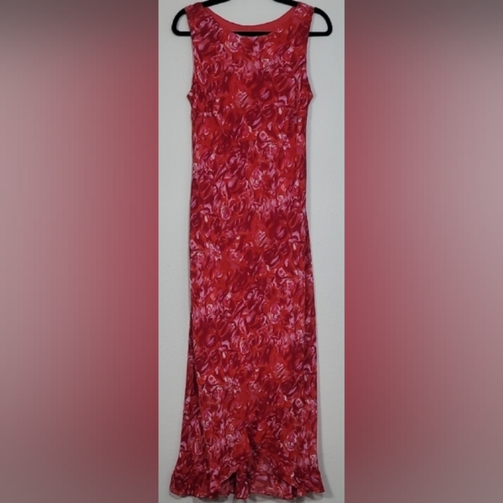 Vintage Dressing Clio Floral Maxi Dress Size 8 Red Fairycore Sheer Ruffle Y2K